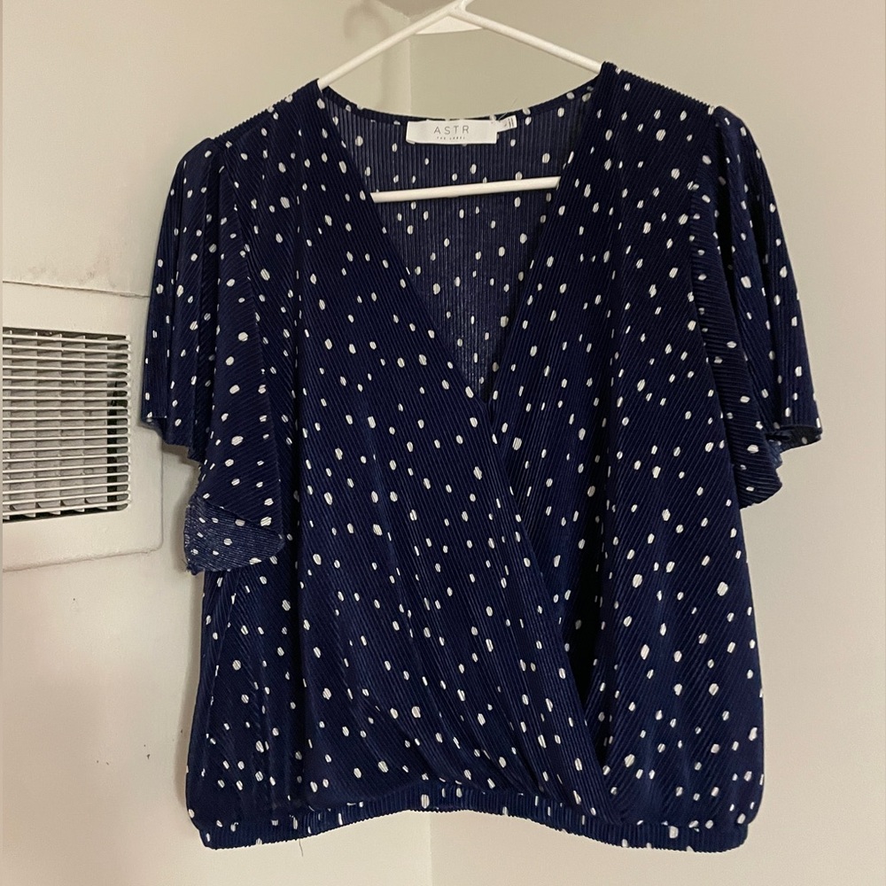Astr Navy Polka Dot Shirt